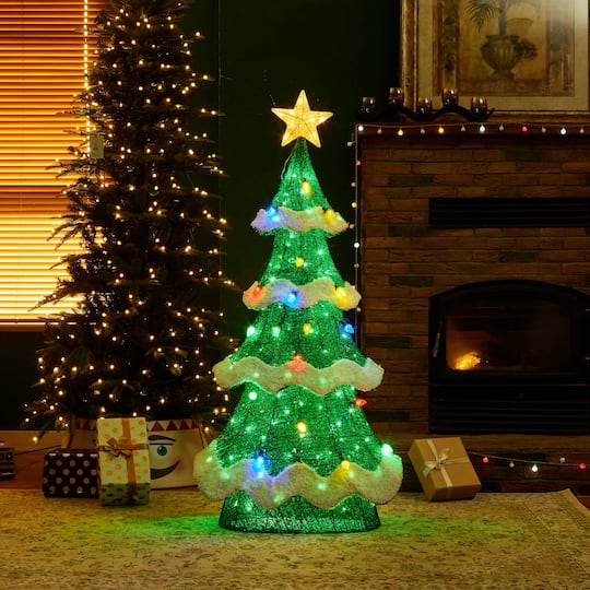 Glitzhome® 4.5ft. Lighted Christmas 3D Mesh Tree Outdoor Décor